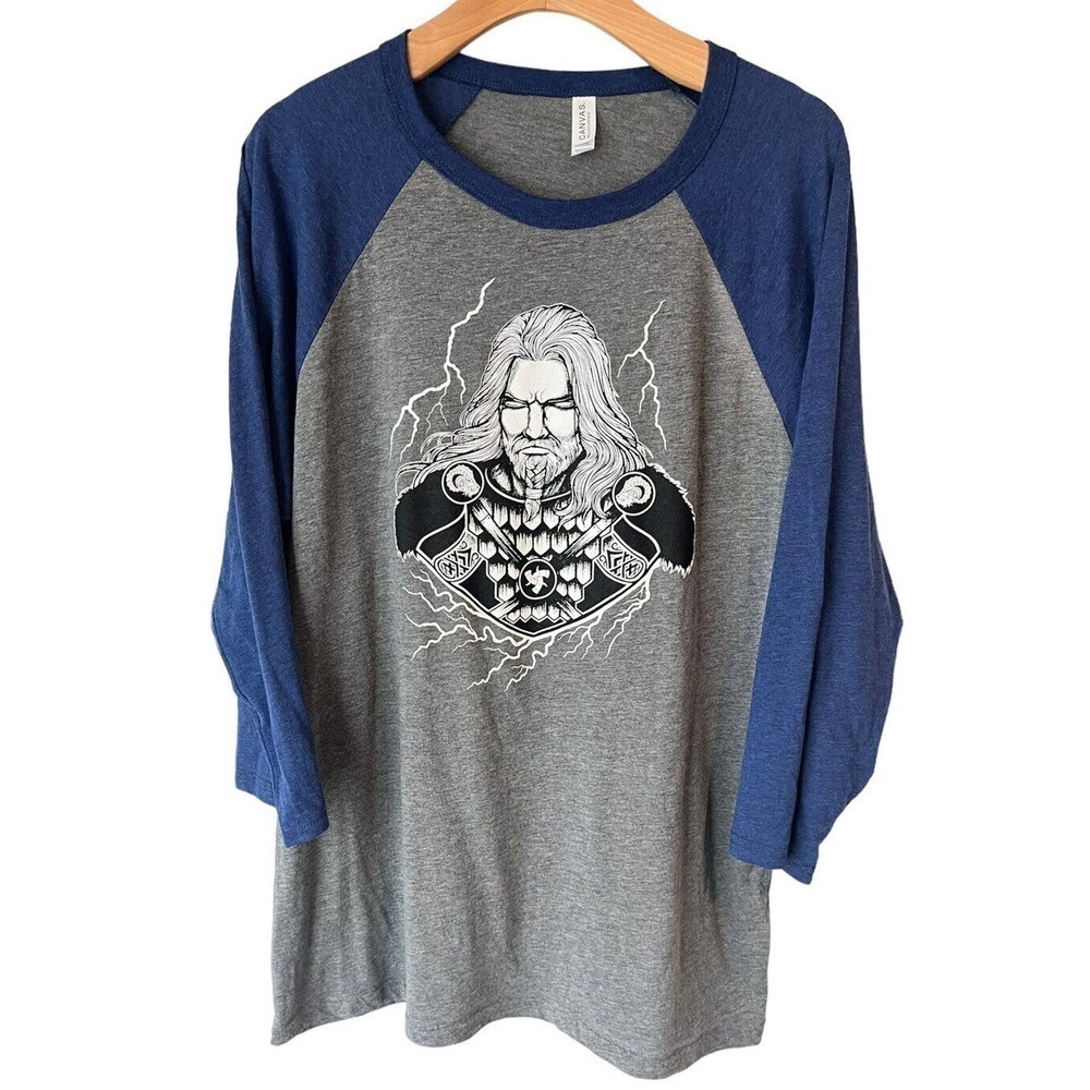 THOR Bella Canvas Mens Baseball T Shirt Heather Gray Blue XL